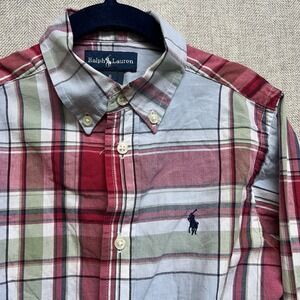 Ralph Lauren Plaid Long Sleeve Button Down Shirt Boys 6 100% Cotton Blue Pony